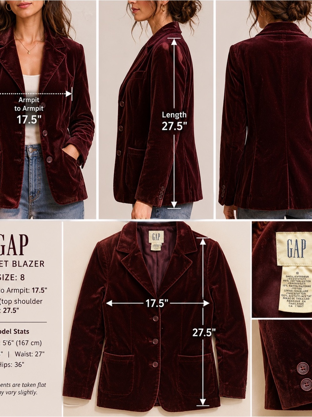 GAP Women's Velvet Blazer in Deep Wine